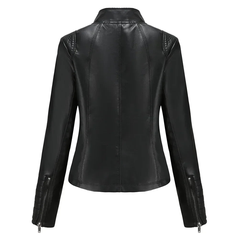 Veste Simili Cuir Moto Femme – 6 Coloris, Col Montant Zip, Printemps Automne