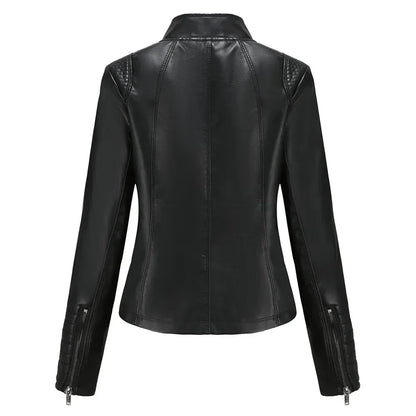 Veste Simili Cuir Moto Femme – 6 Coloris, Col Montant Zip, Printemps Automne