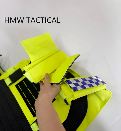 Porte-plaque tactique jaune fluo MOLLE pour sécurité privée, léger, dégagement rapide