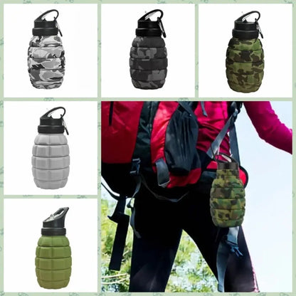 Gourde Silicone Pliable 580ml — Design Grenade Camouflage | Tactique & Outdoor | Rétractable | Sans BPA | 6 Styles Camouflage