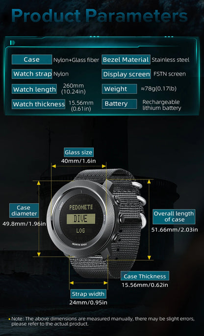 NORTH EDGE APACHE-D Montre Digitale Sportive pour Homme - Montre de Plongée, Outdoor, 100M Étanchéité, Altimètre, Baromètre, Boussole BLACKBEARD OUTDOOR INDUSTRIES