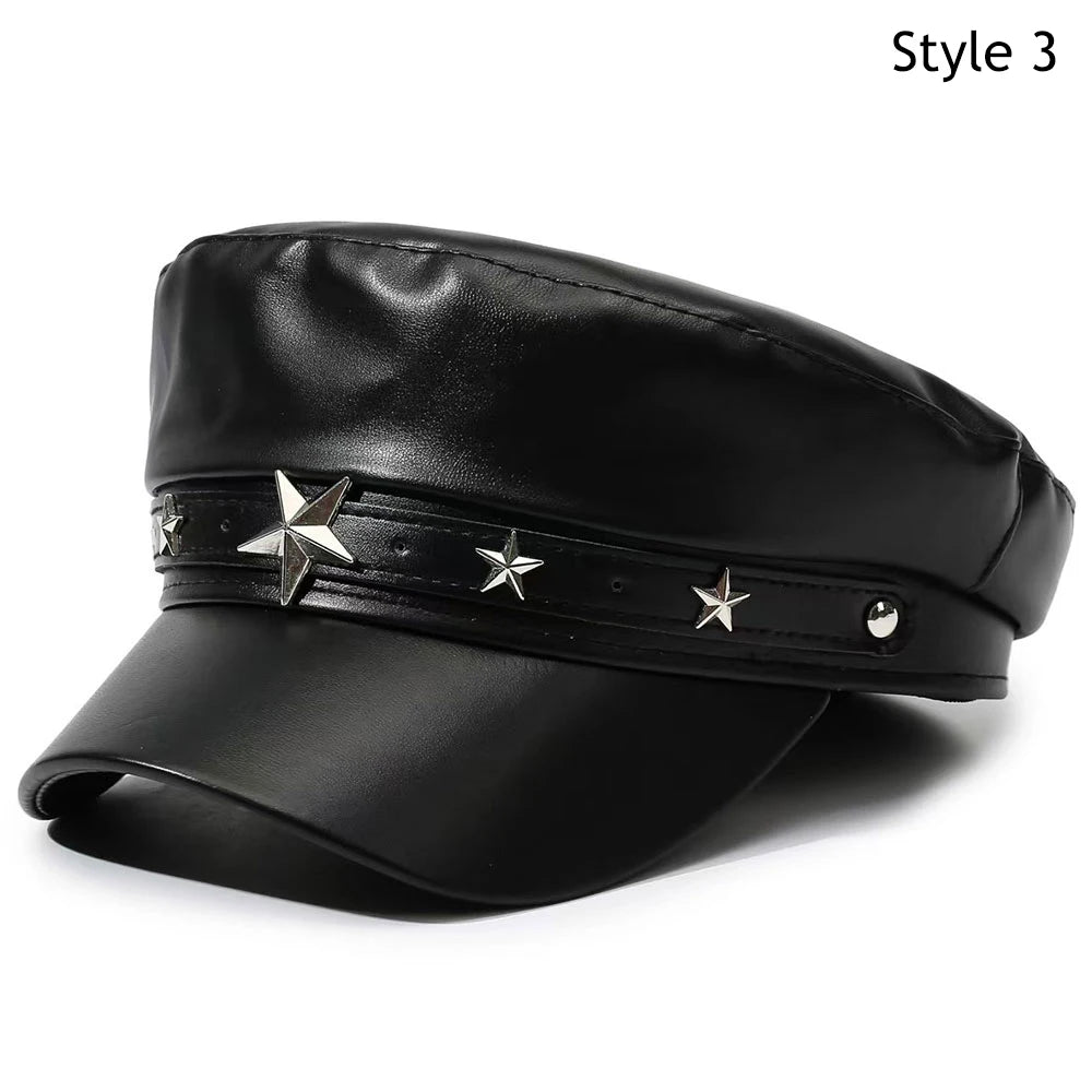 Casquette gavroche femme en simili cuir PU