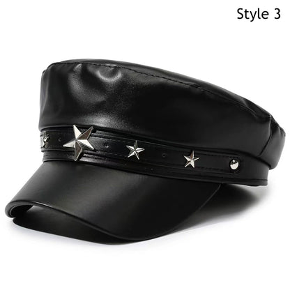 Casquette gavroche femme en simili cuir PU
