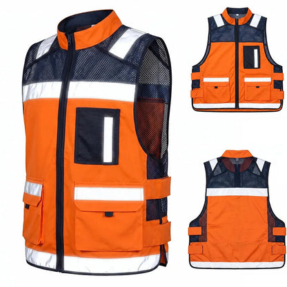 Gilet de sécurité orange réfléchissant multipoches pour homme