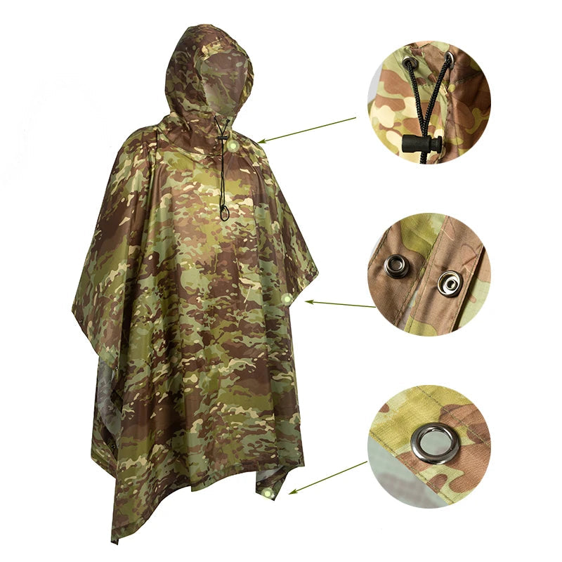 Poncho de Pluie Tactique Militaire - Imperméable, Polyvalent, avec Capuche Ajustable et Sac de Rangement BLACKBEARD OUTDOOR INDUSTRIES
