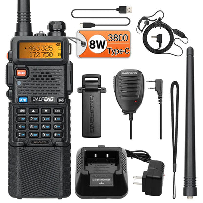 Baofeng UV-5R 8W – Talkie-Walkie Bi-Bande VHF/UHF, Batterie 3800mAh, Charge Type-C - BLACKBEARD OUTDOOR INDUSTRIES