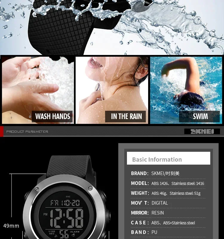 Montre Digitale Homme SKMEI 1426 – Sport, Alarme, Étanche 5Bar - BLACKBEARD OUTDOOR INDUSTRIES