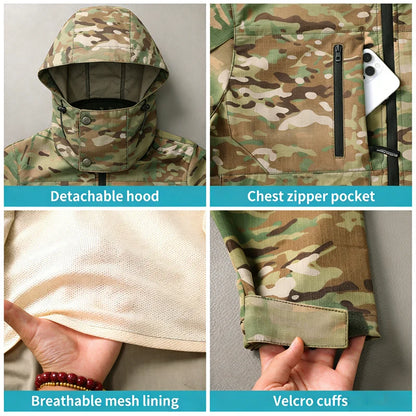 Veste Tactique Camouflage Homme – Coupe-Vent Imperméable Capuche Outdoor