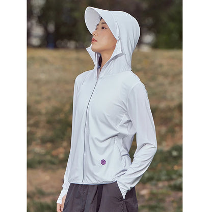 T-Shirt Anti-UV SPF 50+ Femme Manches Longues – Capuche Détachable, Séchage Rapide