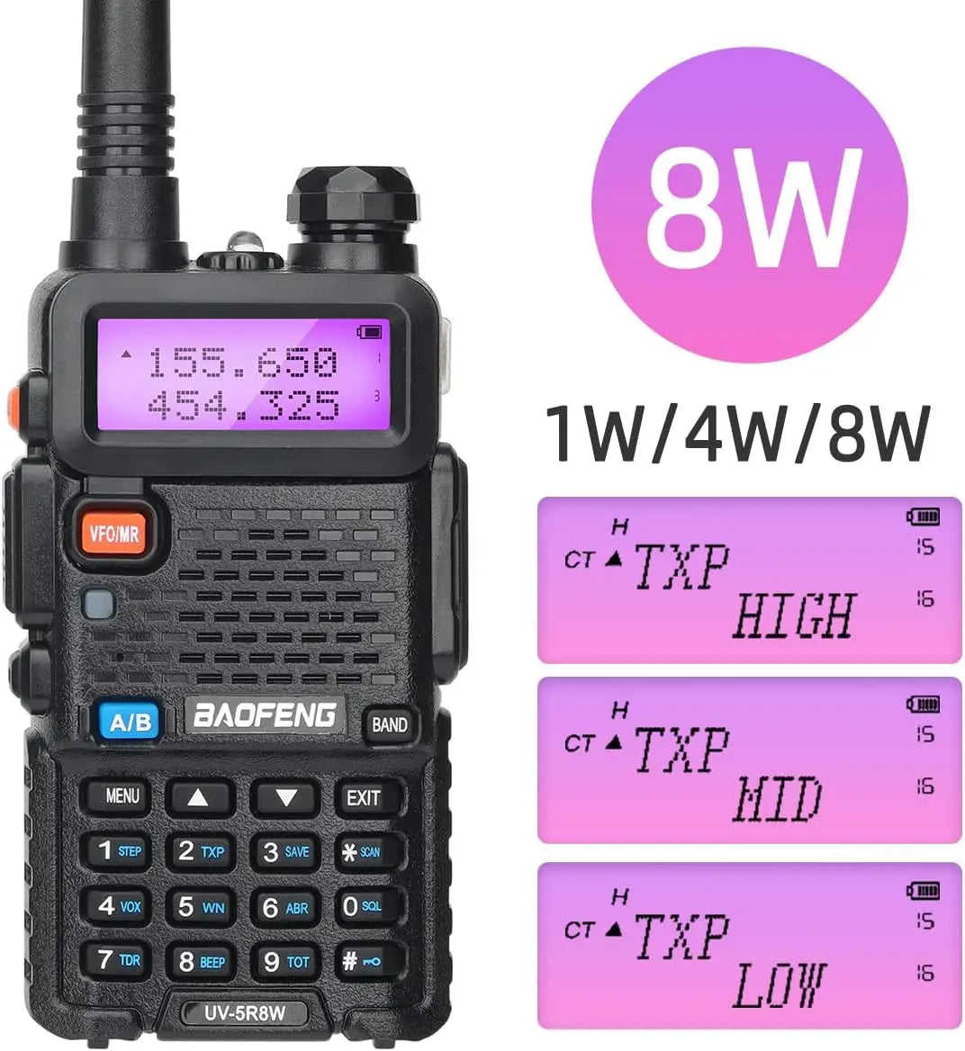 BAOFENG UV-5R 8W – Talkie-Walkie Double Bande VHF/UHF, 128 Canaux, Portée 10 km
