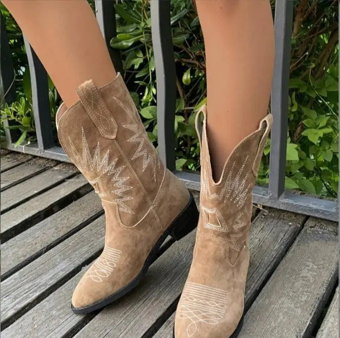 Bottes Western Cowgirl Femme – Broderies Bout Pointu Talon