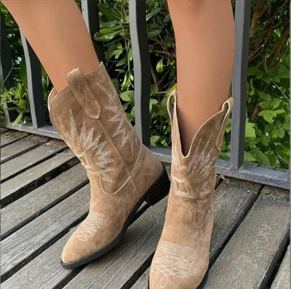 Bottes Western Cowgirl Femme – Broderies Bout Pointu Talon