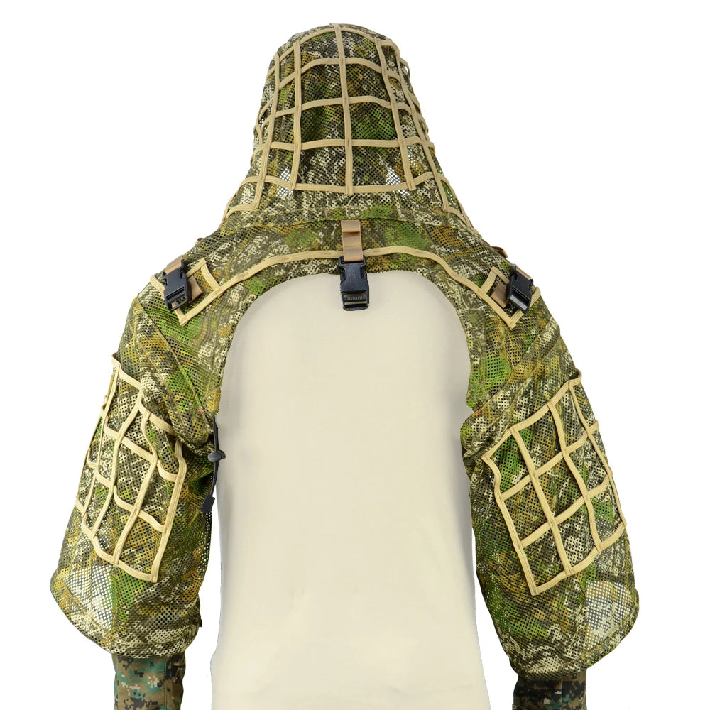 Combinaison Ghillie Tactique ROCOTACTICAL – Cagoule Viper 3D, Bandes Feuillages, Sniper Chasse Airsoft