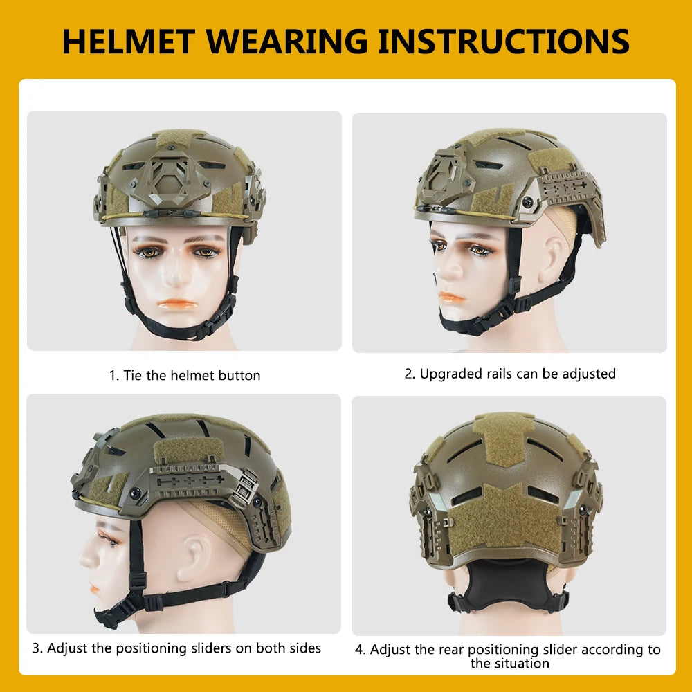 Casque tactique airsoft haute coupe avec rails, 50–55 cm
