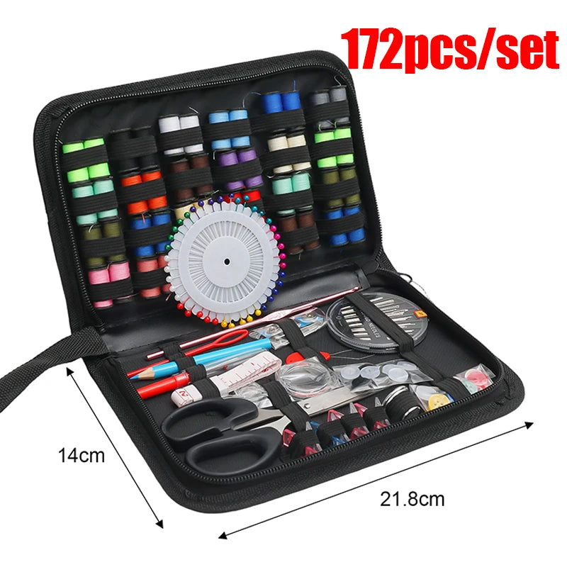 Kit de couture portable 172/128/67/27 pièces avec fils, aiguilles, ciseaux, mètre ruban, boutons et sac de rangement