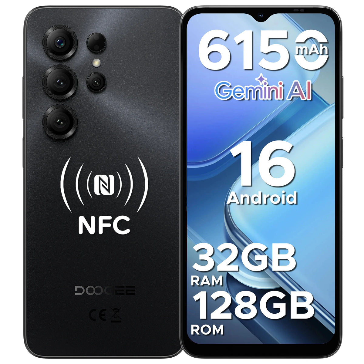 Smartphone DOOGEE Note56X Pro – Android 16, 4+32Go RAM, 128Go, 6150mAh, NFC