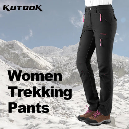 Pantalon de randonnée femme softshell doublé polaire, déperlant et coupe-vent