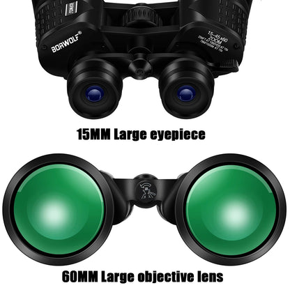 Jumelles BORWOLF 15-45x60 HD – Prisme BAK4, Zoom Puissant, Chasse & Observation