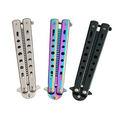 Peigne Couteau Papillon Acier Inox – Style Balisong, Coiffure & Barbe, 22 cm