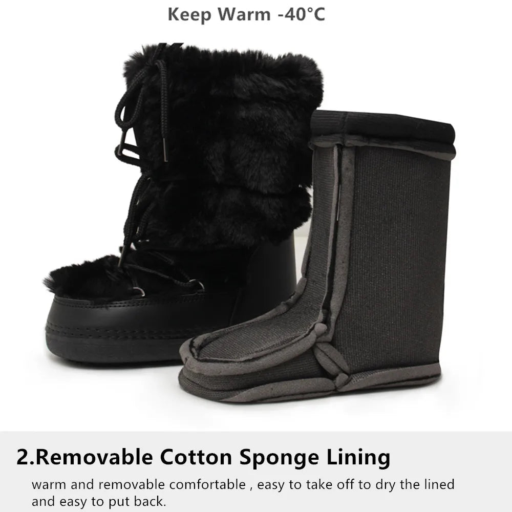 2025 Winter Snow Boots Women Ski Boots Luxury Fluffy Furry Fur Boots Female Rivets Warm Waterproof Platform Black Cotton Boots BLACKBEARD OUTDOOR INDUSTRIES