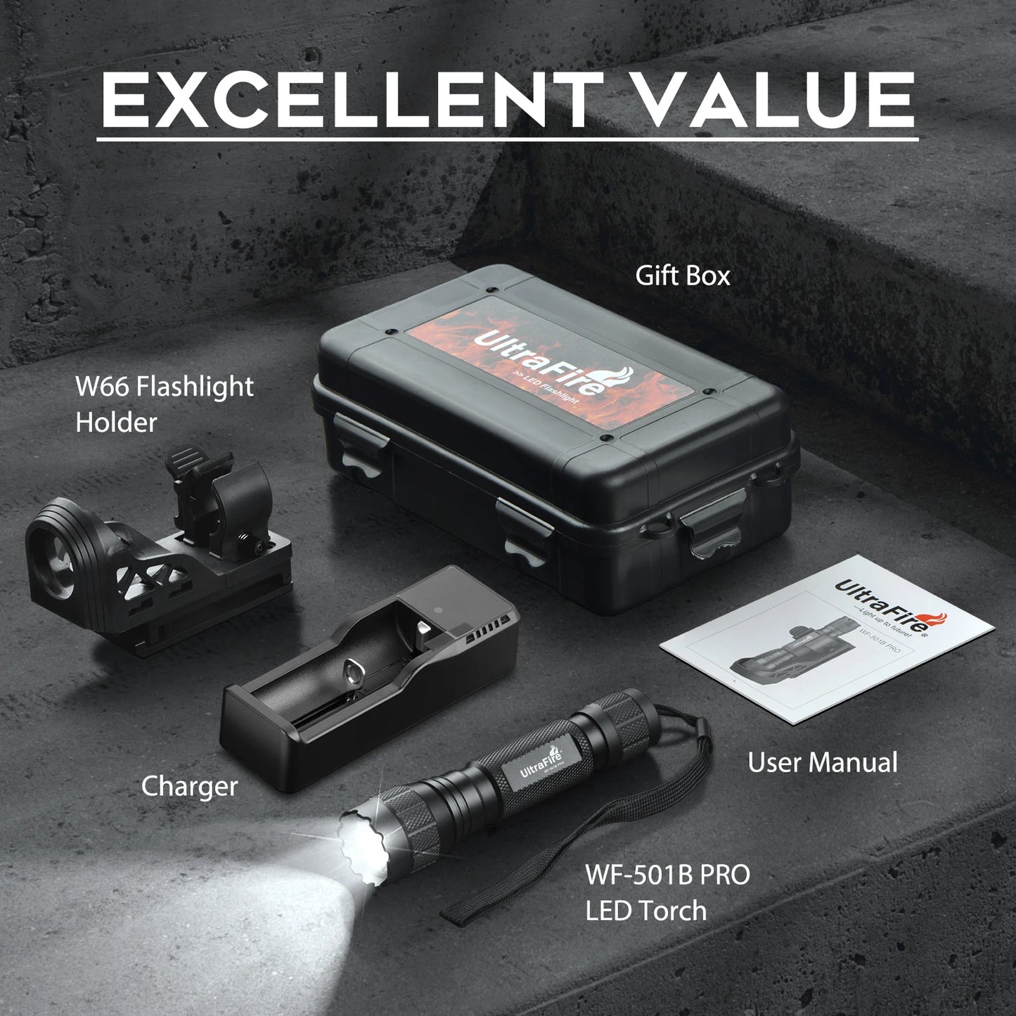 Lampe Torche Tactique UltraFire WF-501B Pro – 1200 Lumens Rechargeable avec Clip Ceinture Tactique W66 - BLACKBEARD OUTDOOR INDUSTRIES