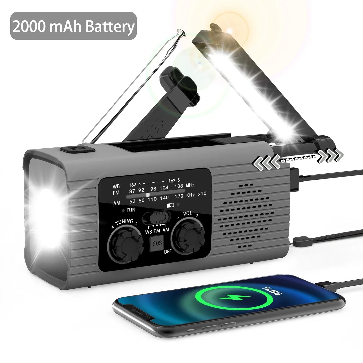Radio Solaire Rechargeable avec Lampe d’Urgence – Radio AM/FM, LED, Recharge Manuelle et Solaire, Étanche IPX3 Ma boutique