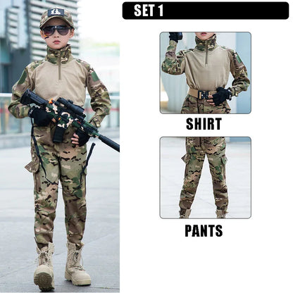 Ensemble Uniforme Militaire Tactique G3 Camouflage Enfant – Costume Soldat Garçon Fille