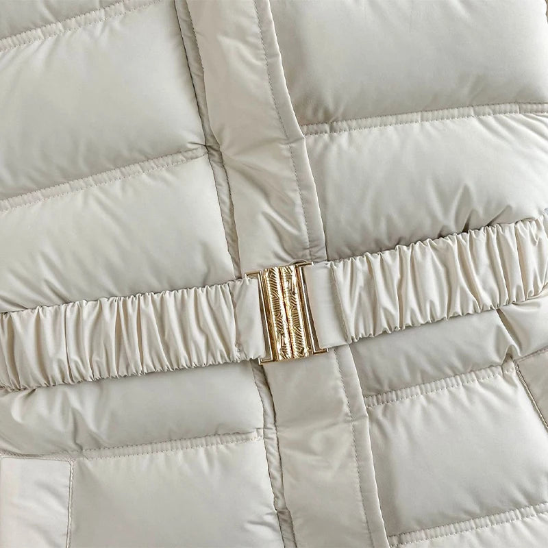 Manteau d'hiver femme matelassé à capuche et ceinture