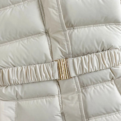 Manteau d'hiver femme matelassé à capuche et ceinture
