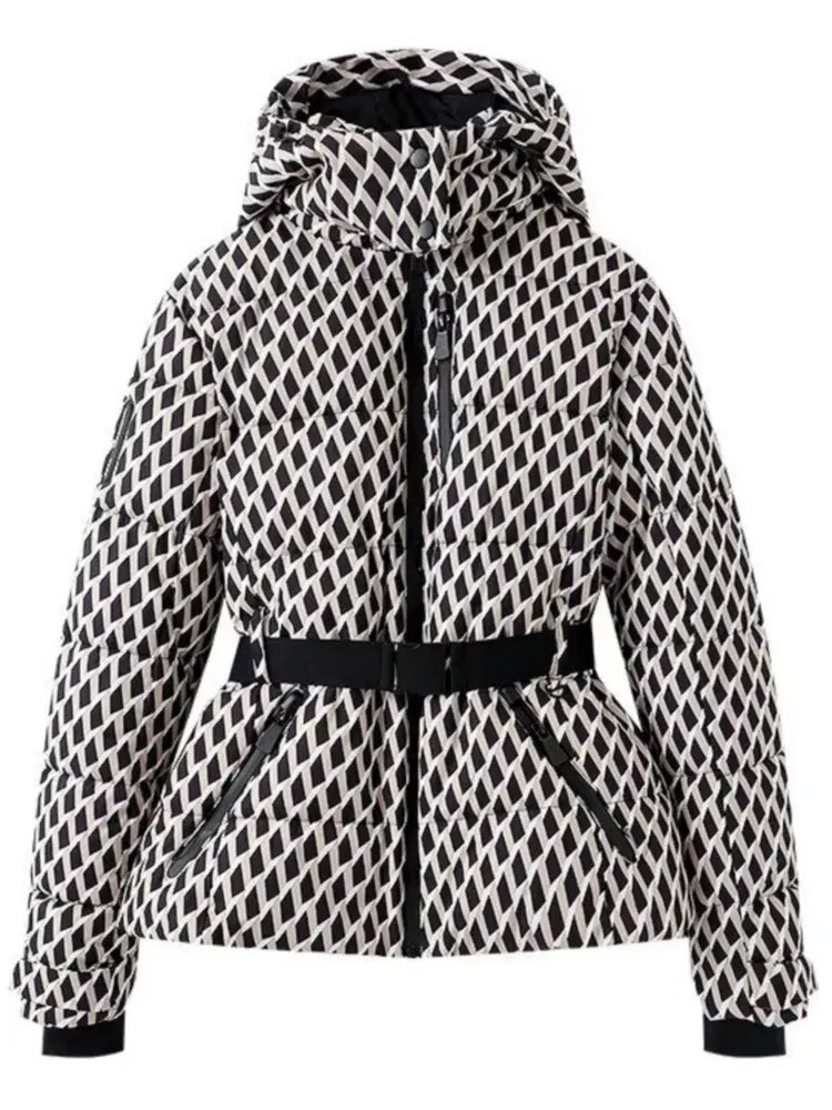 Doudoune longue femme à capuche et ceinture