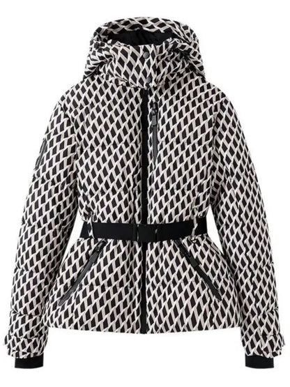 Doudoune longue femme à capuche et ceinture
