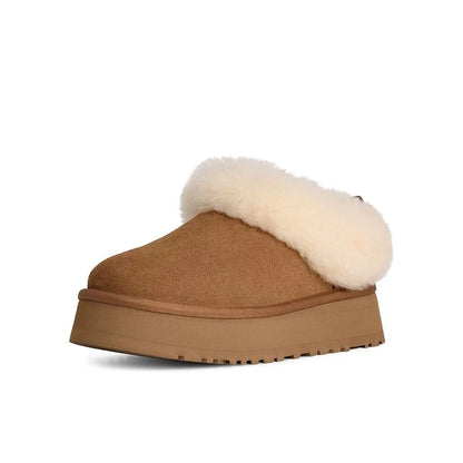 Bottines de Neige Femme Fourrure & Laine – Semelle Épaisse, Talon Carré, Slip-On Hiver