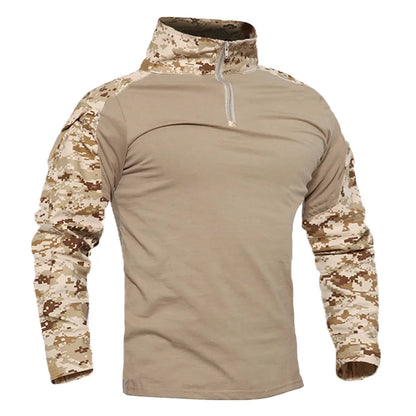 T-Shirt Tactique Militaire Manches Longues – Camouflage CP, Coton DRYTEC, Homme