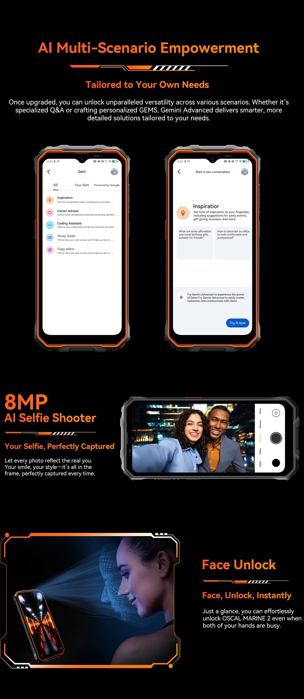 Blackview OSCAL Marine 2 Rugged Smartphone AI, 6.56'' HD+ Display, Unisoc T615, 24(8+16)GB 256GB, 11000mAh, Android 15 Phone NFC BLACKBEARD OUTDOOR INDUSTRIES