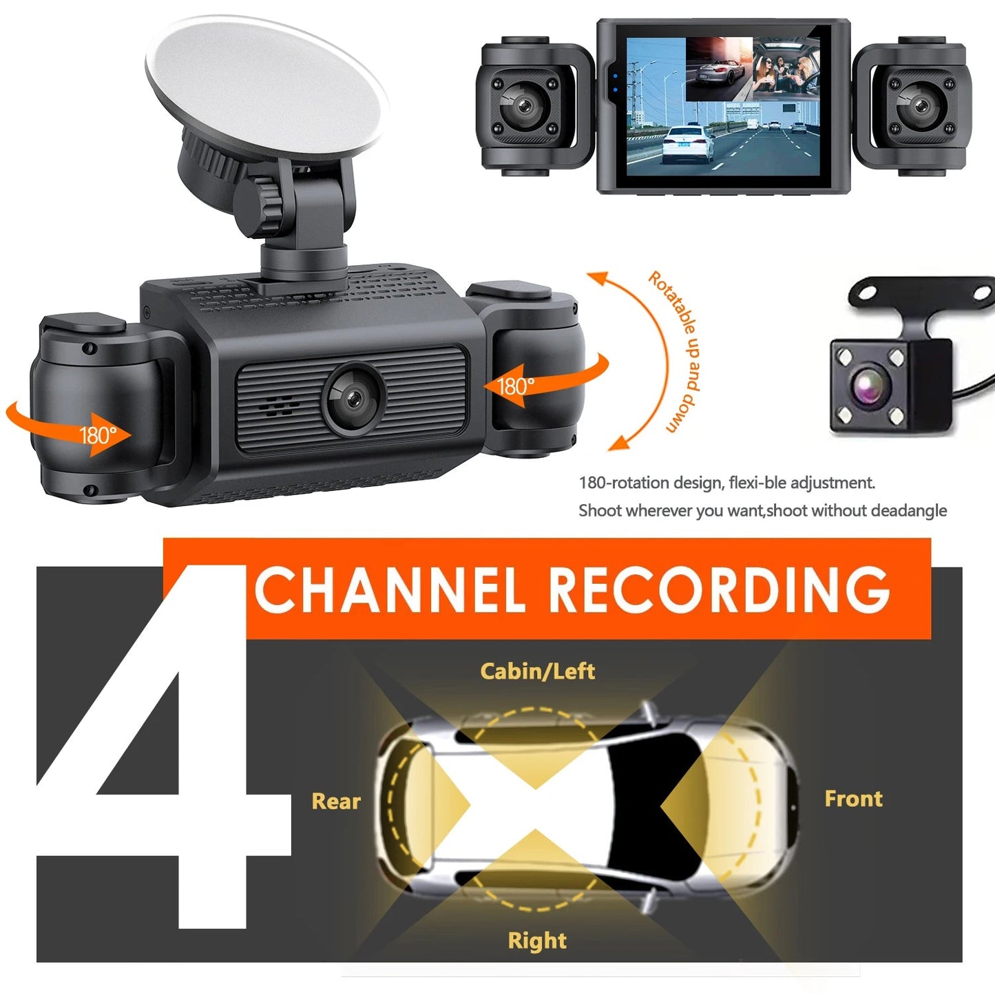 dashcam 4 canaux couverture panoramique à 360°  haute définition 1080P Ma boutique