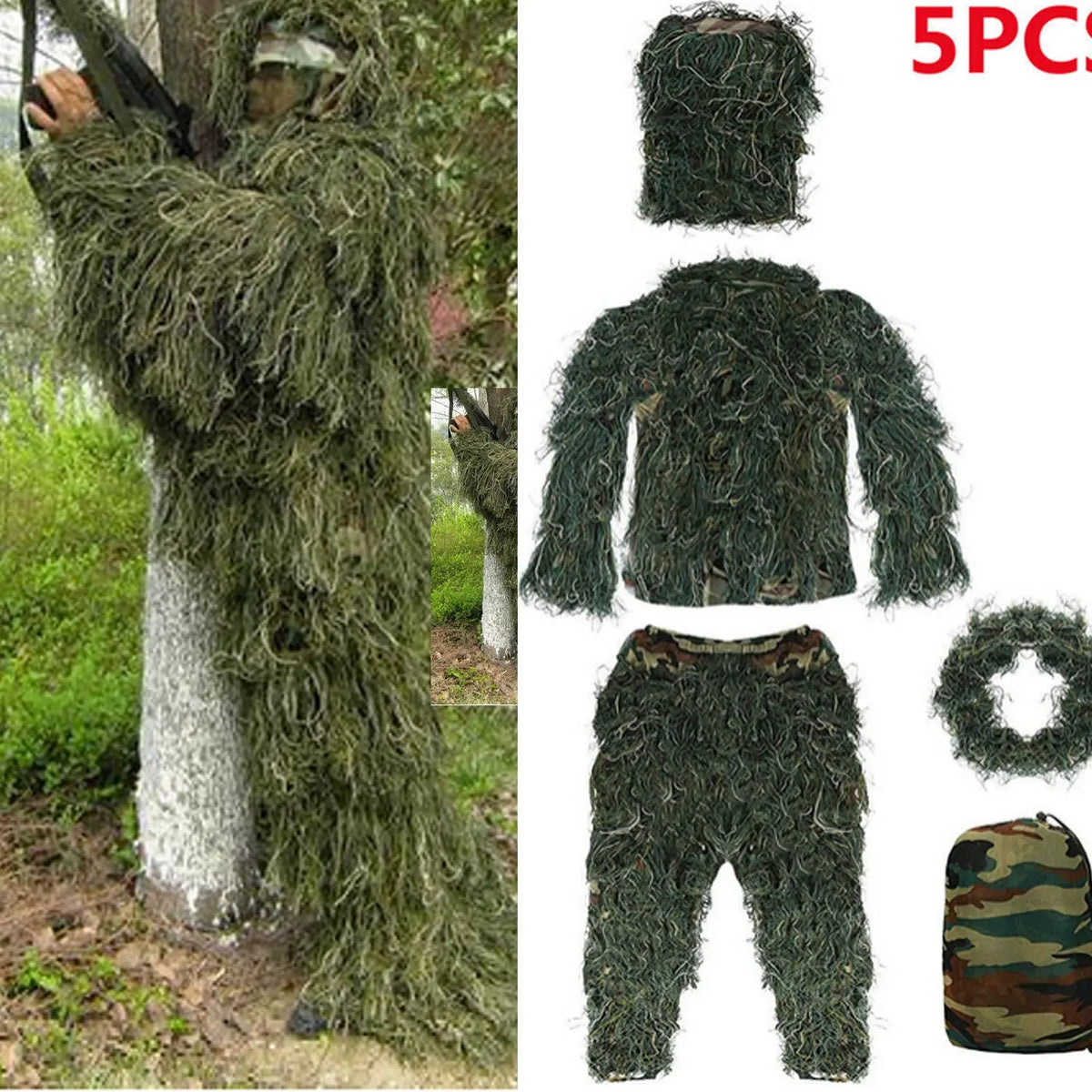 Ghillie Suit Fibres Souples Jungle – Combinaison Camouflage 3D Adulte avec Chapeau & Sac de Transport