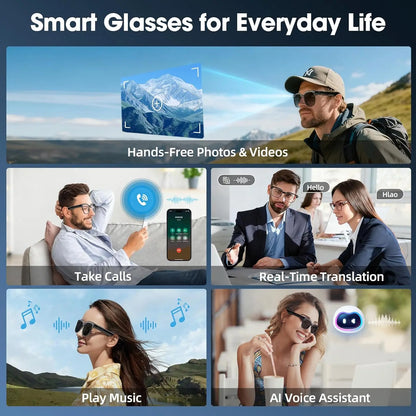 Lunettes Connectées AI 1080P – Caméra HD, Bluetooth 5.3, Traduction Temps Réel | Modèle M02S