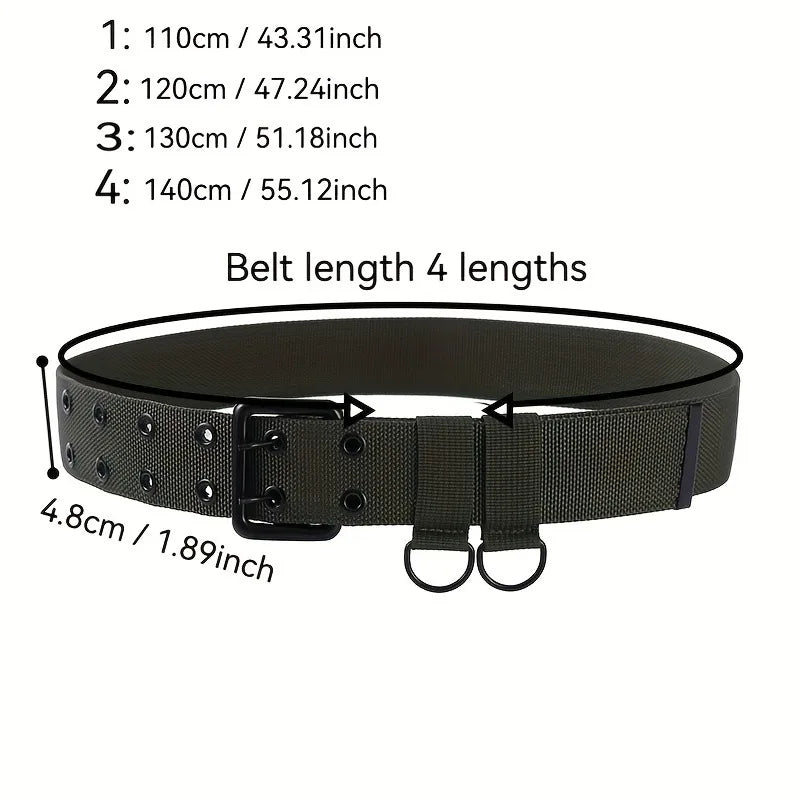 Ceinture Tactique Coton Double Trous – Homme, Outdoor, 110 à 140 cm