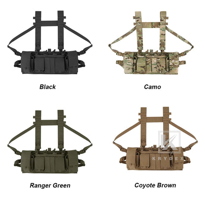 Chest rig tactique léger discret avec harnais en H, porte-chargeurs et poches radio