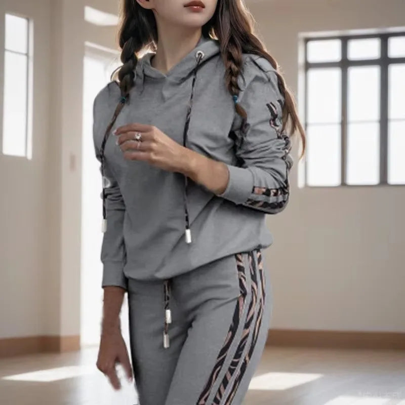 Ensemble Survêtement 2 Pièces Femme – Sweatshirt à Capuche et Pantalon à Cordon Casual