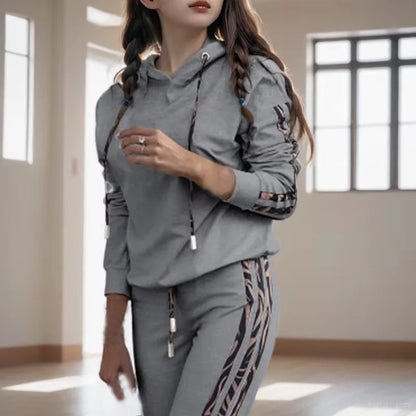 Ensemble Survêtement 2 Pièces Femme – Sweatshirt à Capuche et Pantalon à Cordon Casual