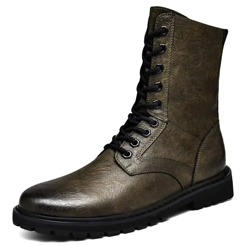 Bottes tactiques homme grande taille en cuir, hiver