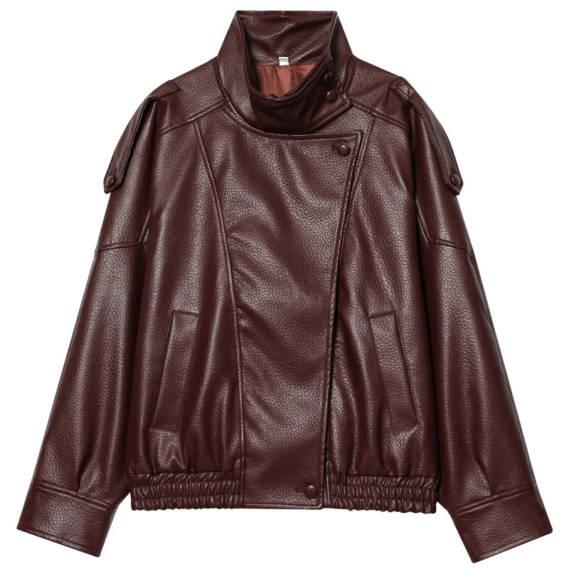 Veste Bomber Femme Similicuir – Coupe Courte Oversize, Col Montant, Fermeture Éclair | High Street Toutes Saisons | XS à L | 3 Coloris - BLACKBEARD OUTDOOR INDUSTRIES