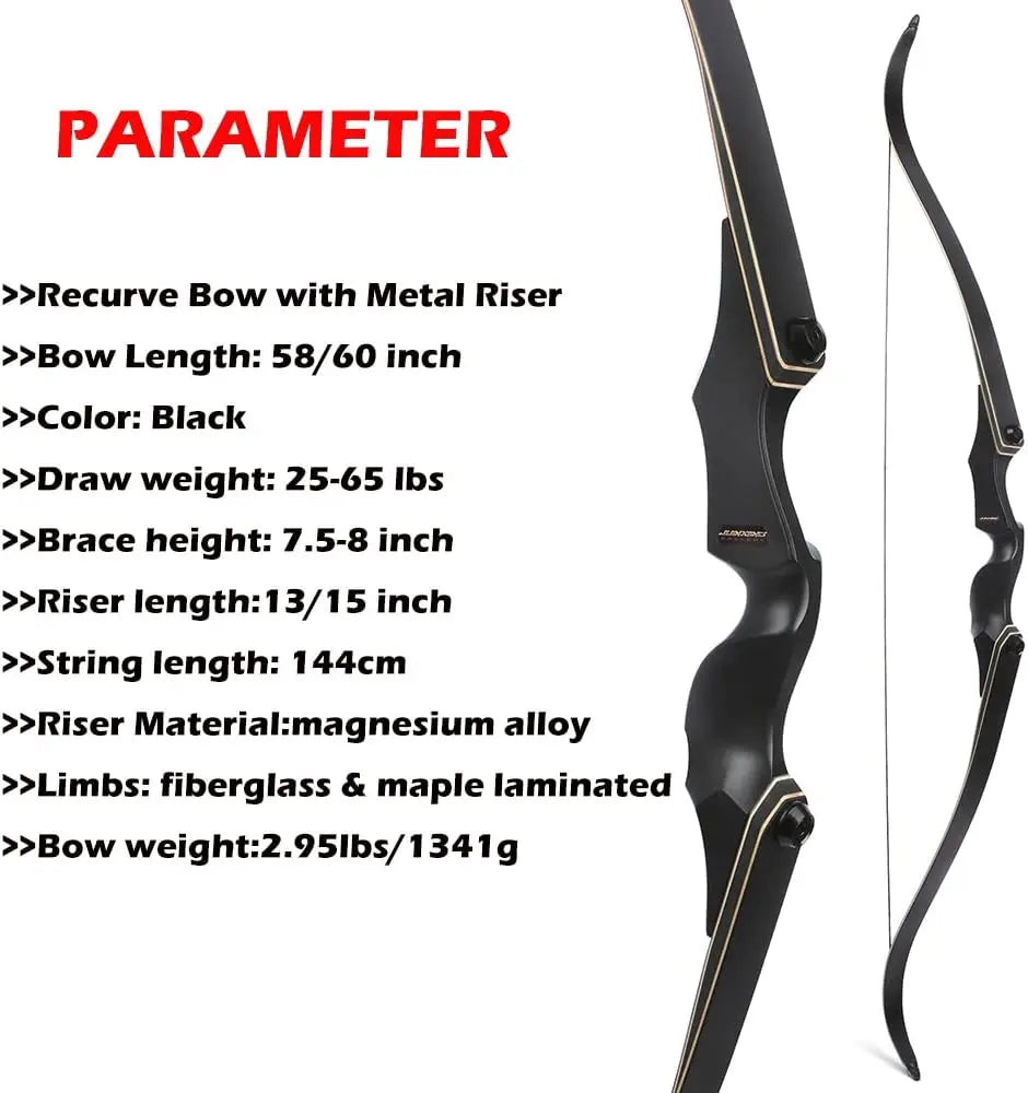 60 Inch Archery Takedown Recurve Bow F171A for Adults/Youth 30-60Lbs American Hunting Bow Magnesium Alloy Metal  Right Handed BLACKBEARD OUTDOOR INDUSTRIES