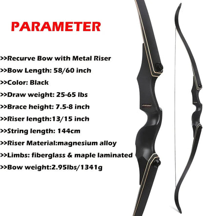 60 Inch Archery Takedown Recurve Bow F171A for Adults/Youth 30-60Lbs American Hunting Bow Magnesium Alloy Metal  Right Handed BLACKBEARD OUTDOOR INDUSTRIES