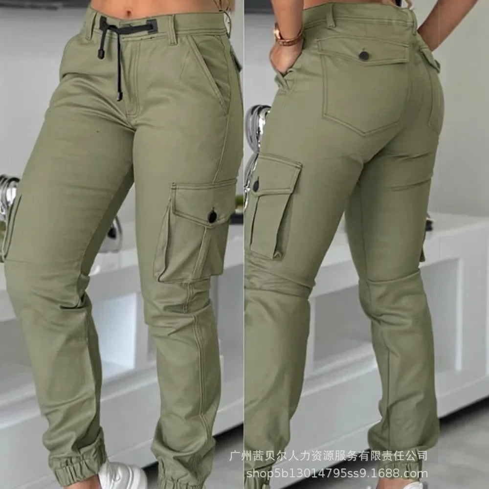 Pantalon cargo femme taille haute multi-poches