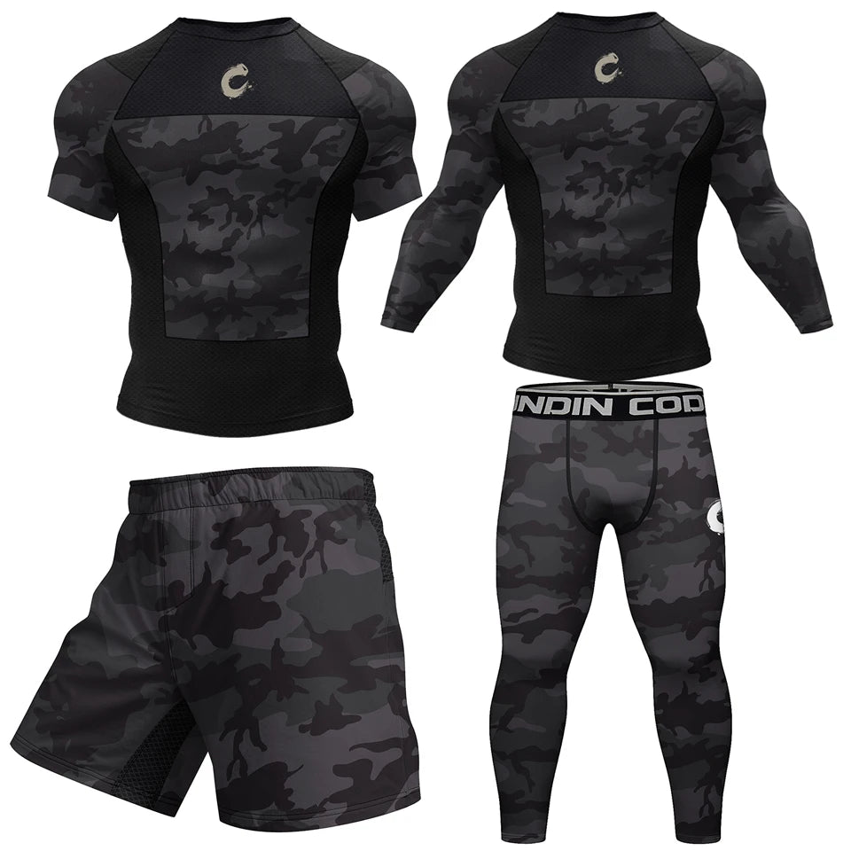 Ensemble T-shirt Rashguard Jiu Jitsu No Gi + Shorts MMA – Compression et Confort pour Hommes, Idéal pour Boxe, Jiu Jitsu, Kickboxing, Muay Thai - BLACKBEARD OUTDOOR INDUSTRIES