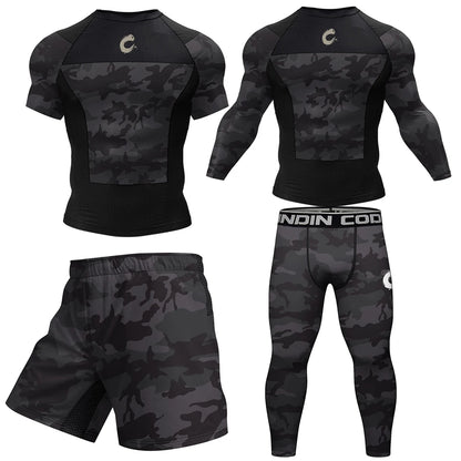 Ensemble T-shirt Rashguard Jiu Jitsu No Gi + Shorts MMA – Compression et Confort pour Hommes, Idéal pour Boxe, Jiu Jitsu, Kickboxing, Muay Thai - BLACKBEARD OUTDOOR INDUSTRIES