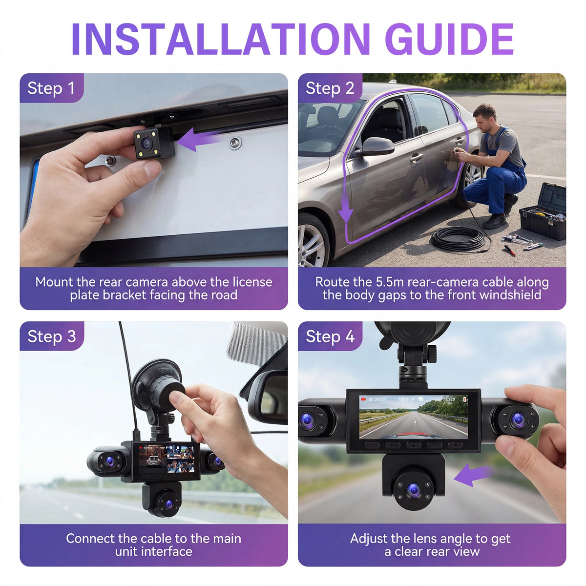 Dashcam Podofo 5 caméras 1080P avec écran 3,16 pouces