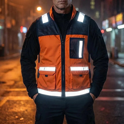Gilet de sécurité orange réfléchissant multipoches pour homme